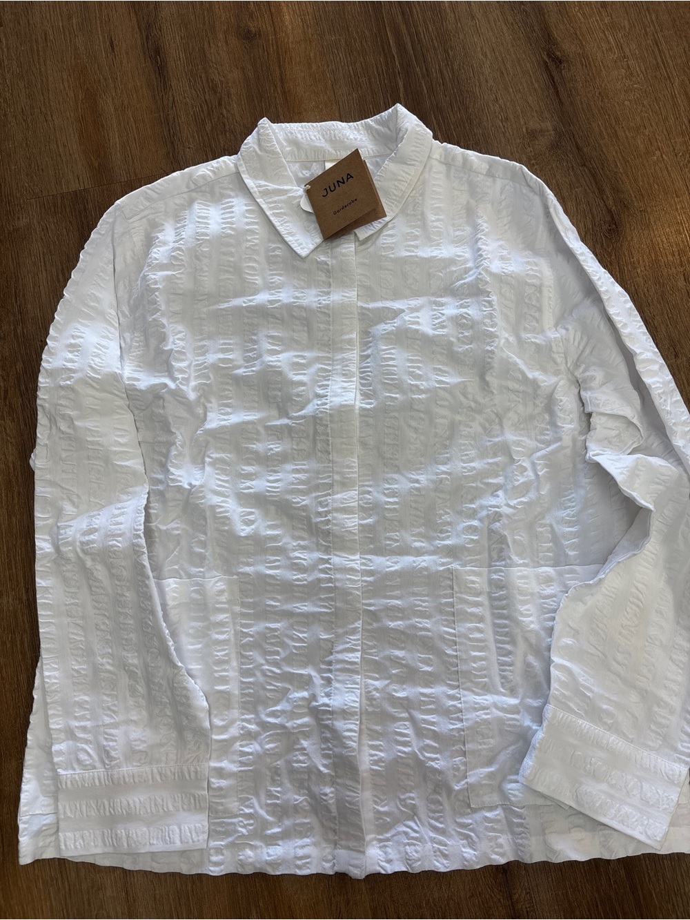 White Textured Long-Sleeve Pajama Top